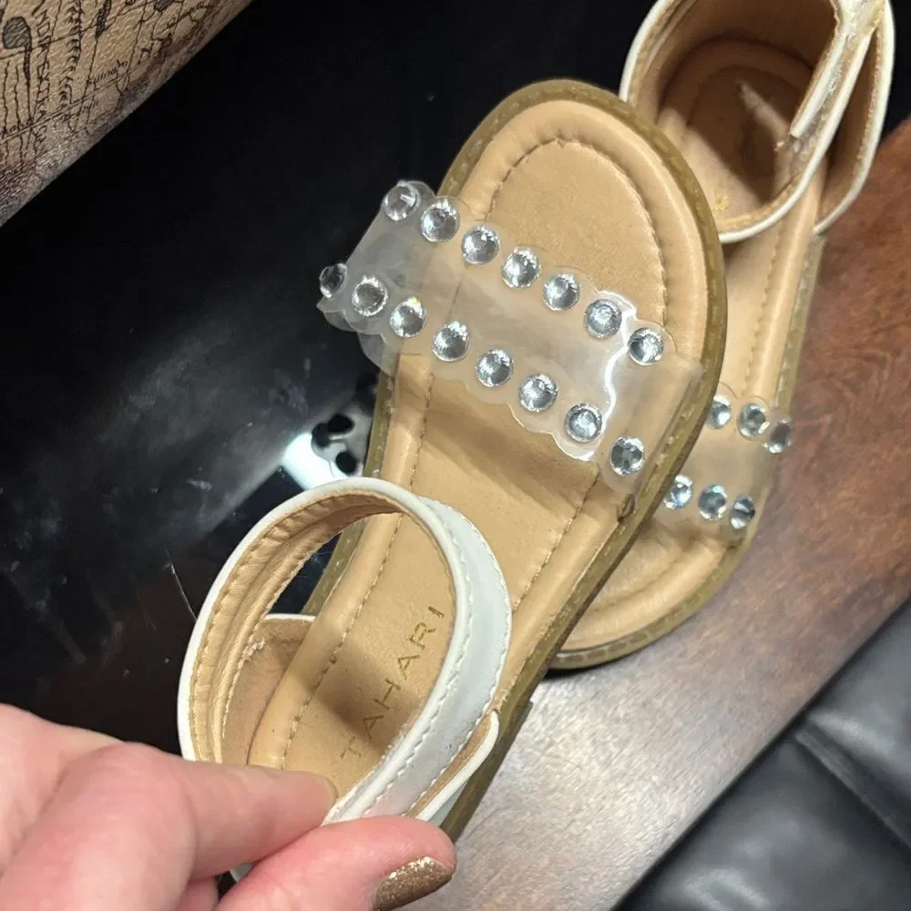 Elegant Toddler White Sandals with Crystal Accents